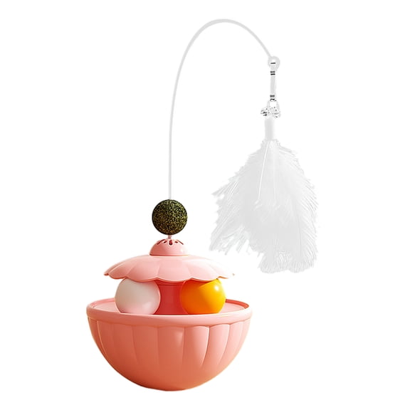 PrimeGo Interactive Wobble Cat Toy Kitten Treat Dispenser Multi-Functional Toy with Feather Teaser Wand Track Ball for Indoor Cats Exercise Play Hunting Instinct