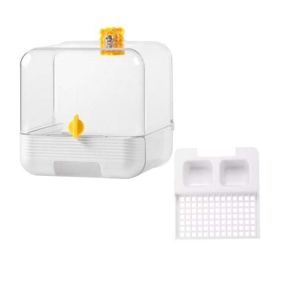 PrimeGo No Mess Bird Cage Feeder 2 in 1 Transparent Parakeet Bathtub with Bottom Drawer Multi-functional Shower Box for Budgies Parakeet Small Parrot Cockatiels