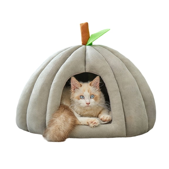 PrimeGo Plush Pumpkin Pet House with Removable Cushion Autumn Winter Warm Small Medium Dog Cat Bed Cave Plush Indoor Kitten Puppy Sleeping Nest