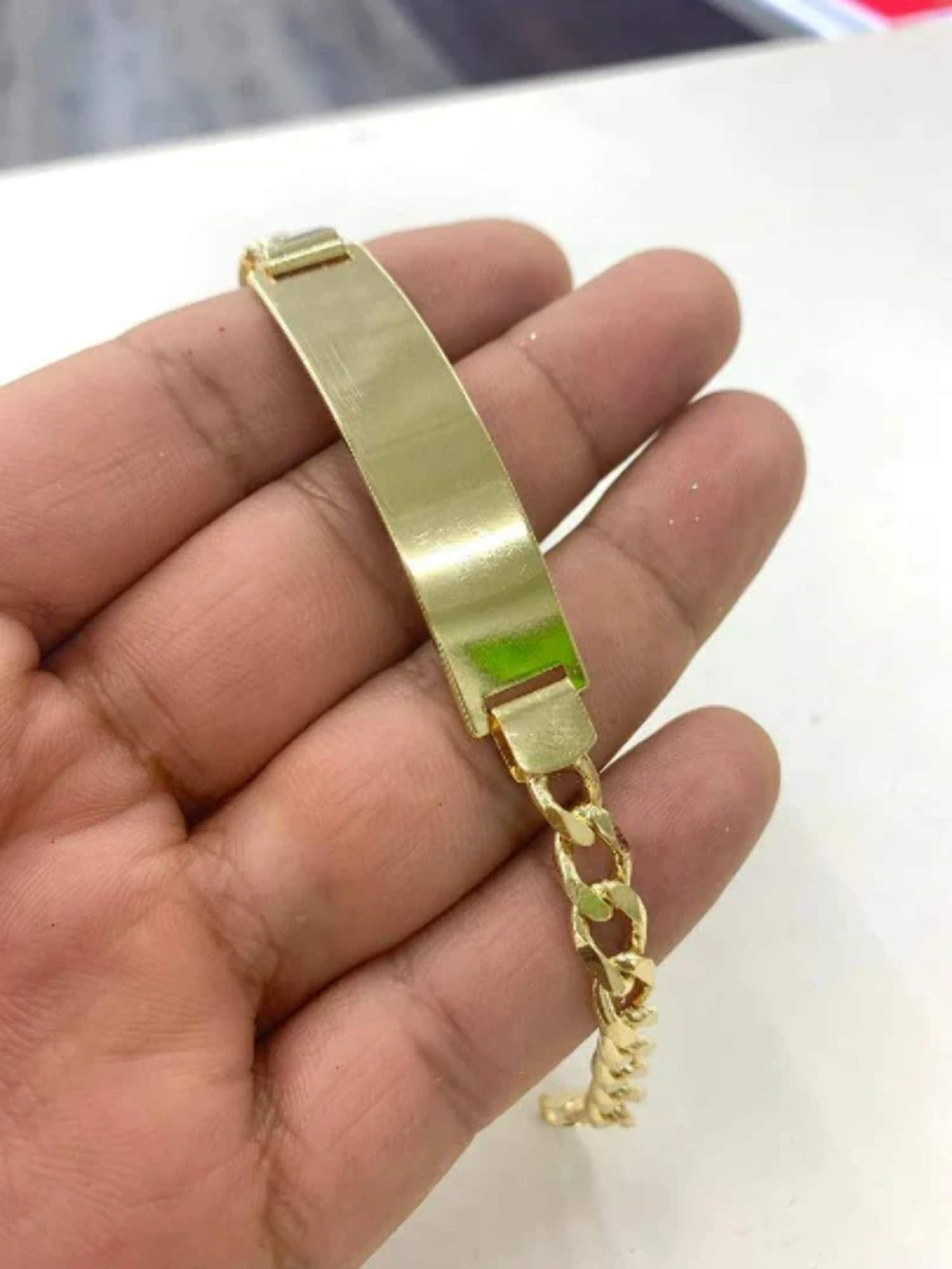 14k Yellow Gold Women's Figaro Link ID Bracelet with Gold