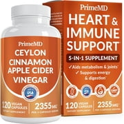 PrimeMD 5-in-1 Ceylon Cinnamon Supplement with Apple Cider Vinegar, Turmeric, and Ginseng, 120 Count