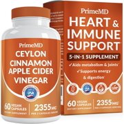 PrimeMD 5-in-1 Ceylon Cinnamon Supplement with Apple Cider Vinegar, Turmeric, and Ginseng, 60 Count