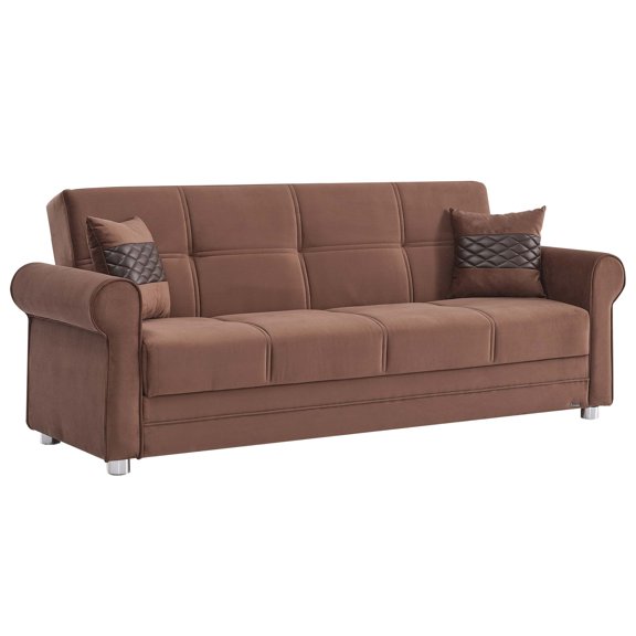 PrimeNest Liora Collection Upholstered Convertible Sofabed with Storage, Reddish Brown