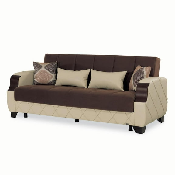 PrimeNest Marabella Collection Upholstered Convertible Sofabed with Storage, Dark Brown