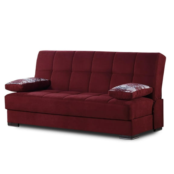 PrimeNest Sovo Collection Upholstered Convertible Sofabed with Storage, Burgundy