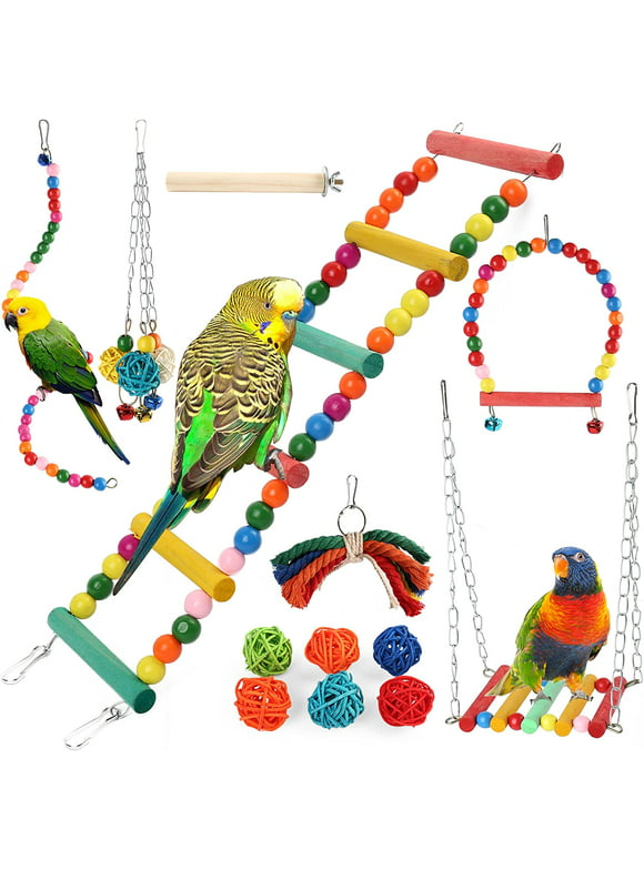 PrimePets 13Pcs Bird Parrot Toys for Cockatiel Conure Finches, Bird Parakeet Cage Swing Hanging Toys