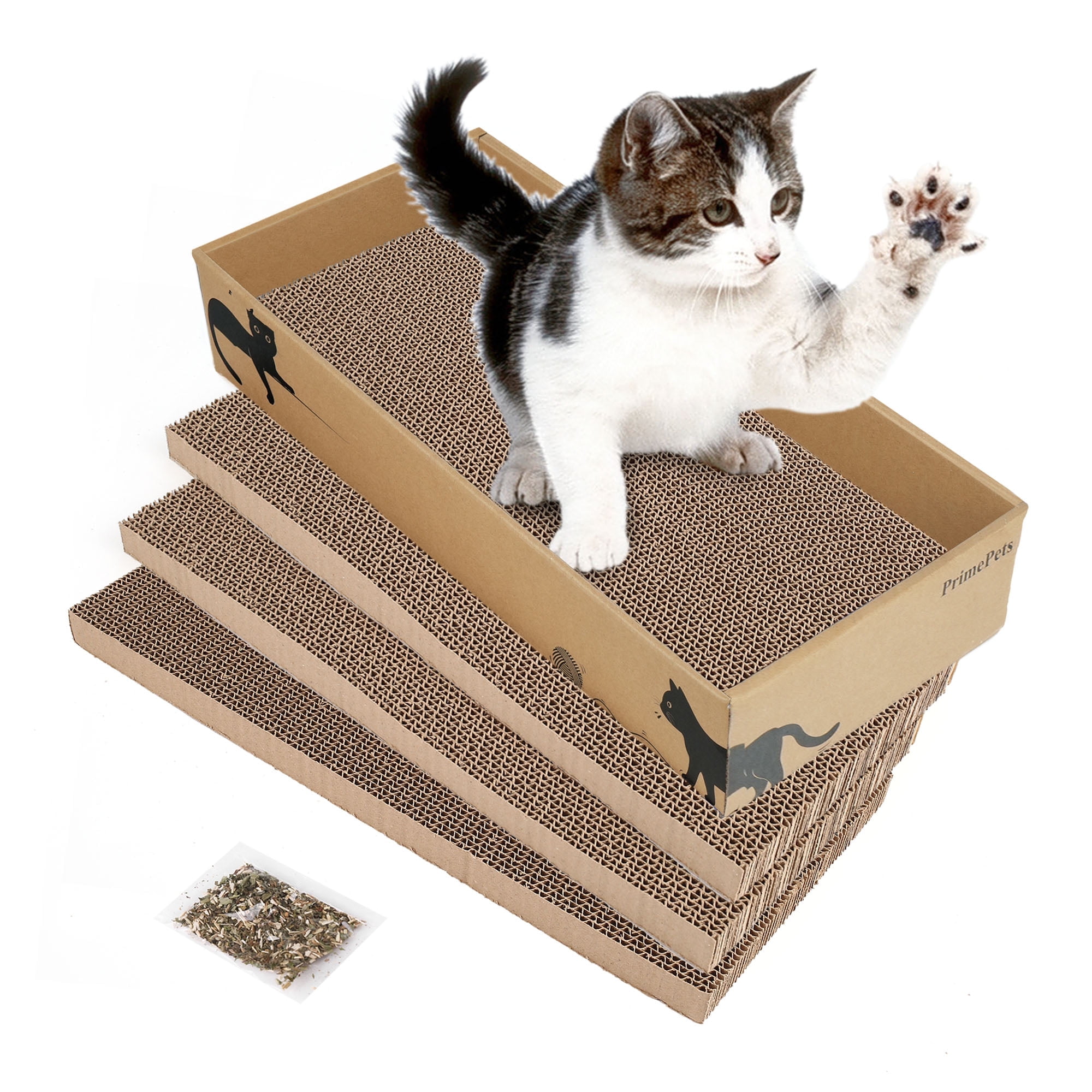 PrimePets 3 in 1 Indoor Large Board Kitty Kitten Cat Scratcher Cardboard Reversible Corrugated Scratching Pad Walmart