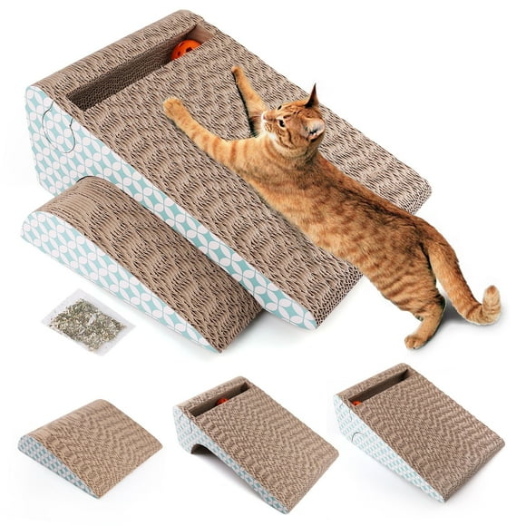 Prime Pets 2-in-1 Cat Scratcher Cardboard, Corrugate Cat Scratch Pad with Ball Toy, Catnip, Removable