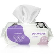 Prime Pets Pet Grooming Wipes for Dogs Cats, 8x8 in Jumbo Deodorizing Wipes, Lavender Scented,100 Ct