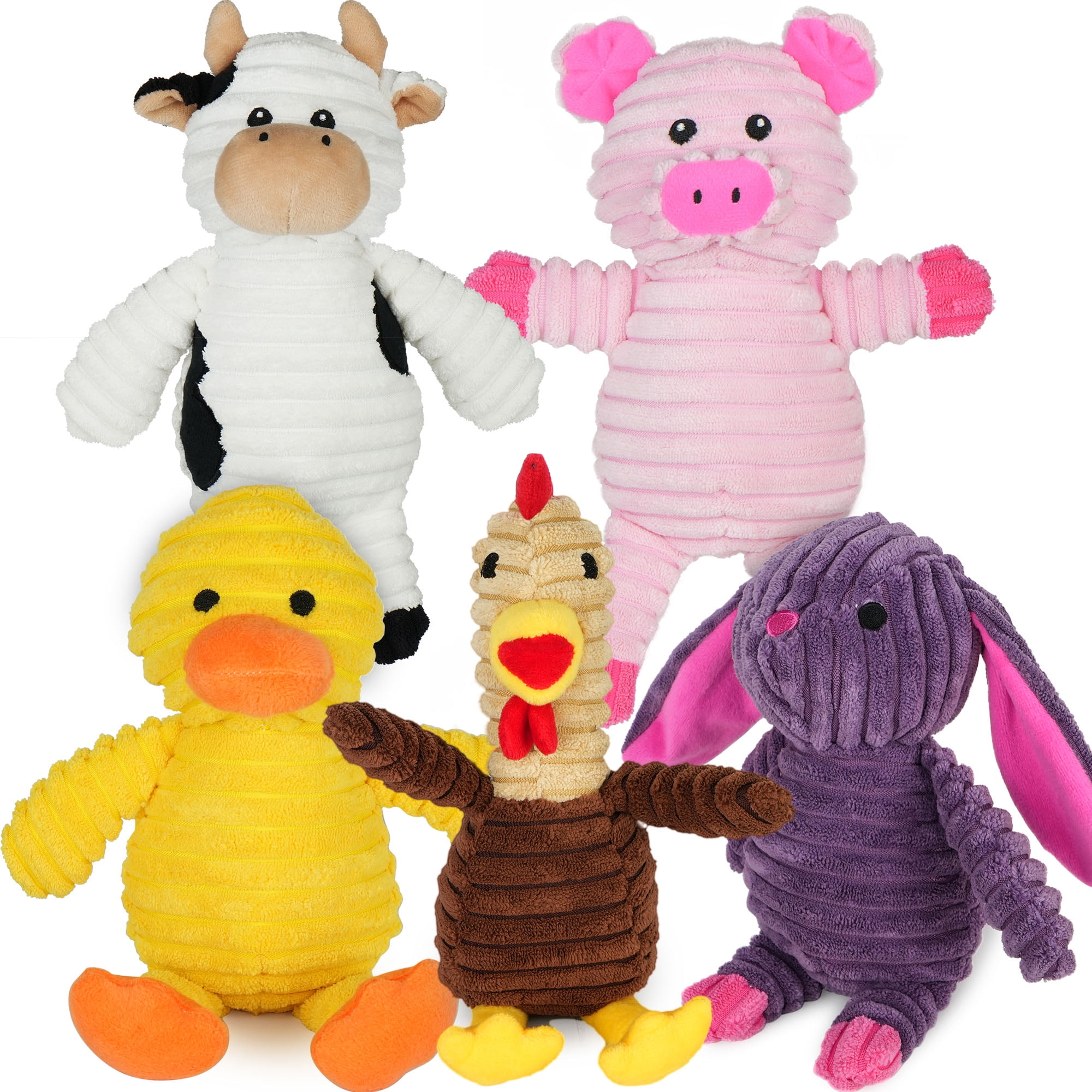 PrimePets Plush Animal Dog Toys, 5 Pack, Multicolor Stuffed Dog