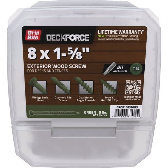 PrimeSource Grip-Rite DeckForce PrimeGuard Nano Deck Screws - Pack of 8