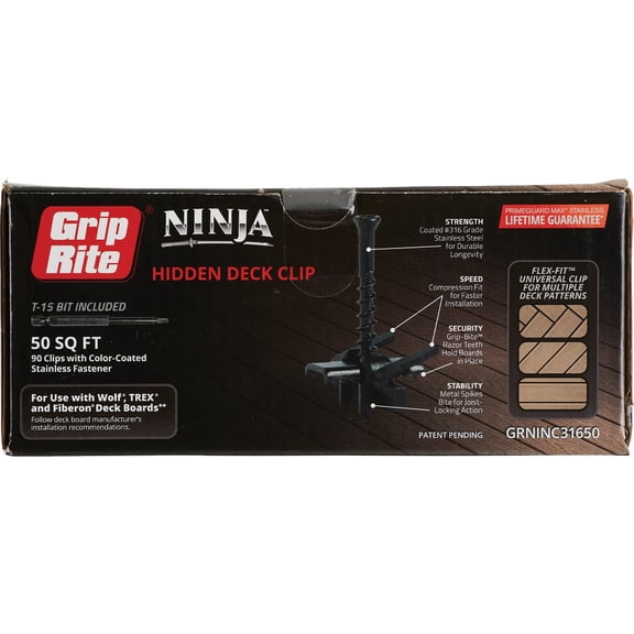PrimeSource Grip-Rite Ninja Hidden Deck Clip - Pack of 6