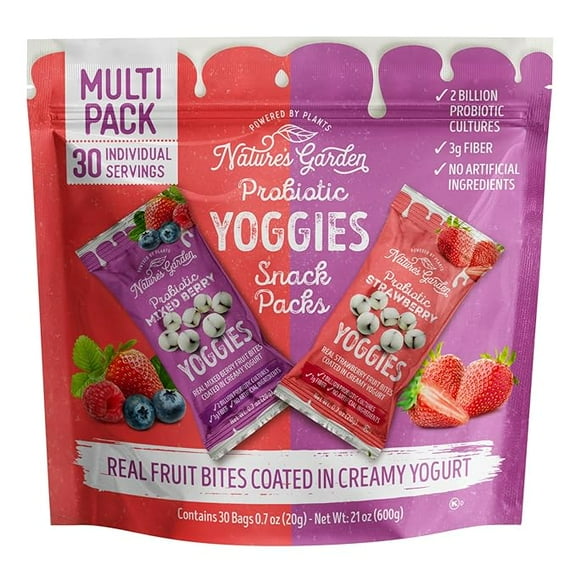 PrimeVarieties Probiotic Yoggies, Mixed Berry & Strawberry, 0.7 Ounce (30 Pack), Pack of 3 - Gut Health Probiotic Snacks, Low Calorie, Gluten-Free
