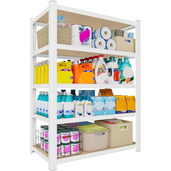 PrimeZone 24" W x 16" D x 59" H Closet Storage Shelves - 5 Tier White Metal Connector Shelving, Adjustable Heavy Duty Garage Shelves, Utility Rack Organizer Shelf for Kitchen Pantry Closet Garage
