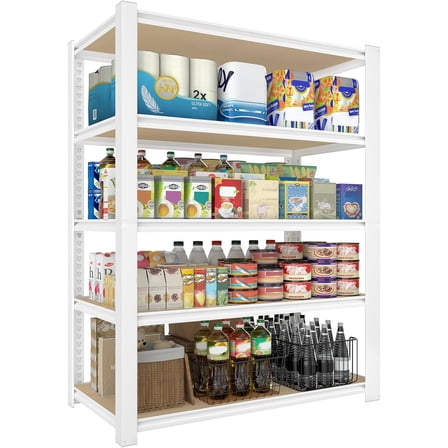 PrimeZone 28" W x 12" D x 59" H Closet Storage Shelves - 5 Tier White Metal Connector Shelving, Adjustable Heavy Duty Garage Shelves, Utility Rack Organizer Shelf for Kitchen Pantry Closet Garage