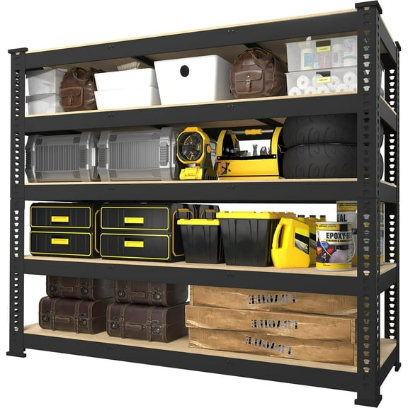 PrimeZone 48" W x 18" D x 72" H Garage Shelving Heavy Duty - Adjustable Metal Storage Shelves, 5 Tier Industrial Shelving Unit, Utility Shelf Rack for Basement, Warehouse, Pantry, Closet, Black