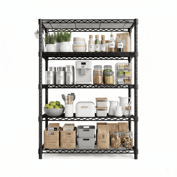 PrimeZone 5-Tier Wire Storage Shelves, Adjustable Metal Shelf Rack Unit Organizer, Heavy Duty Wire Shelf for Garage Warehouse Office Restaurant Kitchen,36"W x 14"D x 72"H, Black