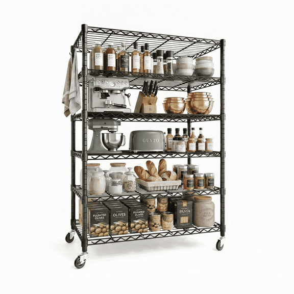 PrimeZone 6-Tier Wire Storage Shelves with Wheels, Adjustable Metal Shelf Rack Unit Organizer, Heavy Duty Wire Shelf for Garage Warehouse Office Restaurant Kitchen, 36.5"W x 16"D x 78"H, Black