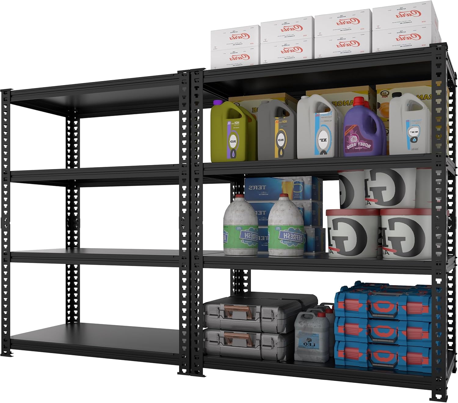 2 Pack Garage Shelving Heavy Duty Storage Shelves 3000LBS Adjustable Garage Shelves 5 Tier Metal Shelving Unit Utility Rack Shelf for Storage Kitchen Warehouse Pantry, Black,72 H x 59 W x 20