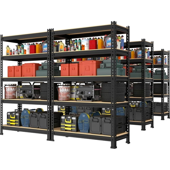 PrimeZone Storage Shelves 5 Tier Adjustable Garage Storage Shelving, Heavy Duty Metal Storage Utility Rack Shelf Unit for Warehouse Pantry Closet Kitchen, 28" x 12" x 59", Black, 6 Packs