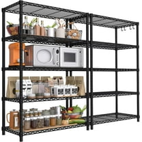 PrimeZone Wire Metal Storage Shelves - 5 Tier Adjustable Heavy Duty Garage Shelving Unit Organizer Rack, Steel Utility Shelf for Kitchen, Pantry, Closet, 35.5" W x 14" D x 72" H, Black, 2 Packs