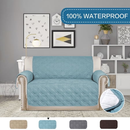PrimeBeau Waterproof Quilted Loveseat Slipcover, Stone Blue