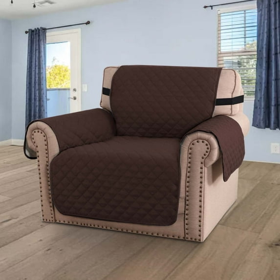 Primebeau 1-Piece Reversible Quilted Armchair Pet Cover Protector, Brown/Beige