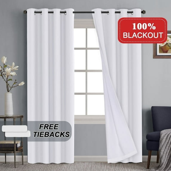 PrimeBeau 100% Blackout Curtains, Thermal Insulated, Soft Thick Window Treatment, Bedroom/Living Room, White, 96 Inches