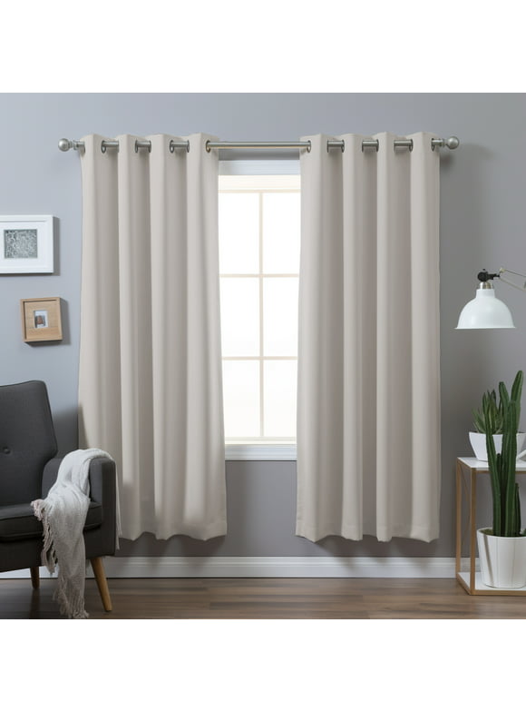 Primebeau 100% Blackout Grommet Curtains - Thermal Insulated with Black Liner (52x84", Pumice Stone, 2 Panels
