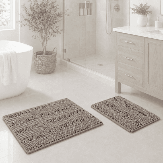 Primebeau Bath Rug Set - Water Absorbent - 2 Piece, 20 in x 32 in and 17 in x 24 in, Khaki