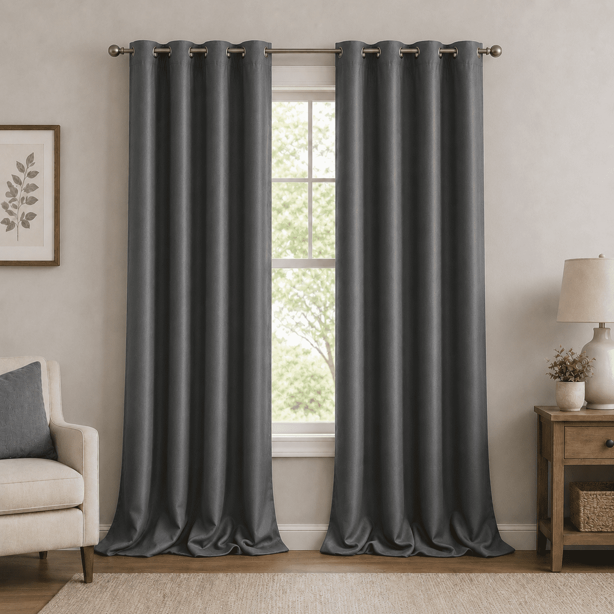 Primebeau 100% Premium Blackout Dove Gray Solid  Grommet Blackout Curtain Set, 52" x 108" (2 Panels)