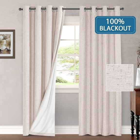 Primebeau Insulated Blackout Panels with Grommets, Light Block Drapes, 52 x 84 Inch, Natural Linen Color, 2 Panels