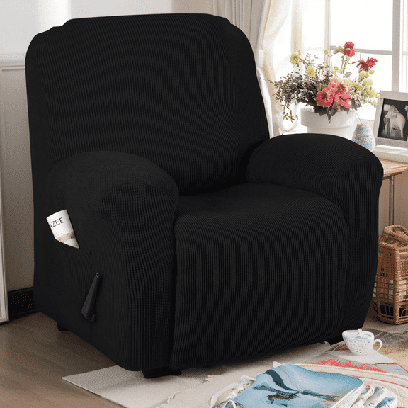 Primebeau Large 1-Piece Recliner Chair Cover, Spandex Stretch Slipcover, Black