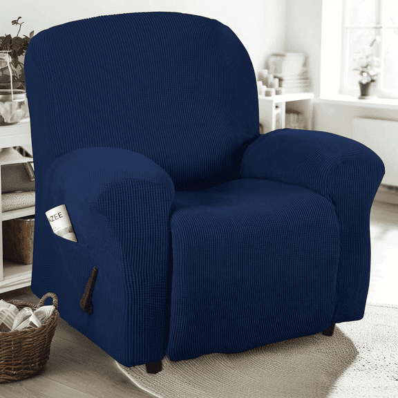 PrimeBeau Non-Slip Solid Print Jacquard Recliner Slipcovers - Navy