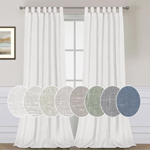 Primebeau Linen Blended Tab Top Curtain Panels - Semi-Sheer - 2 Pack, 52 in x 96 in, White