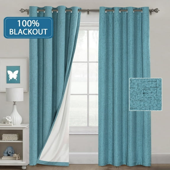PrimeBeau WRINKLE-FREE Teal Blackout Curtain Panels with GROMMETS for PRIVACY, 52" x 108" (2 Panels)