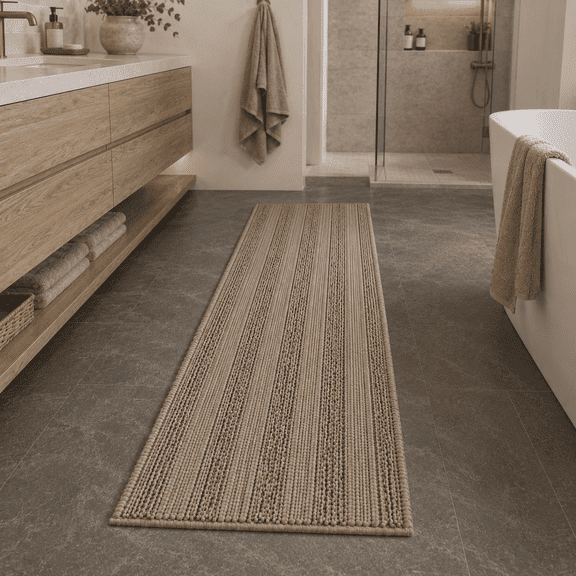 Primebeau Bath Rug Runner - Absorbent, Non-Skid - 59" x 20",Taupe