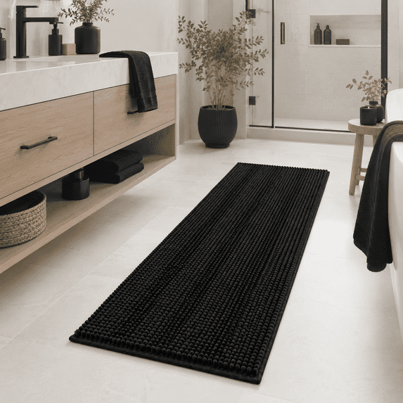 PrimeBeau Chenille Runner Nonslip Washable Absorbent Plush Striped Shaggy Long Bath Rug, 59" x 20"