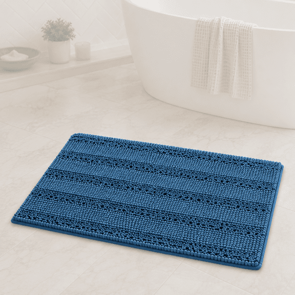 Primebeau Chenille Shaggy Rug Striped Bath Rugs, 20" x 32", Machine Washable, Turquoise Blue Color