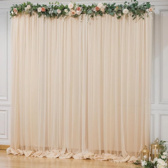Primecook Shop 10x10ft Champagne Tulle Backdrop Curtain for Parites, Semi-Sheer Backdrop Curtains for Wedding Baby Shower Birthday Party Photo Shoot Decorations