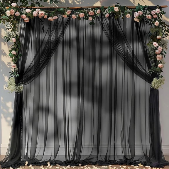 Primecook Shop 20ft X 10ft Black Tulle Backdrop Curtain for Parites, Sheer Backdrop Curtains Fabric Drapes for Wedding Ceremony Arch Party Stage Decorations