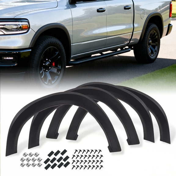 Primedura Fender Flares for 2009-2018 Dodge Ram 1500 (Doesn't Fit R/T Models), Injection Molded PP Wheel Arch Protector, Factory Style Matte Black Truck Mud Guards, 4-Piece Front & Rear Set