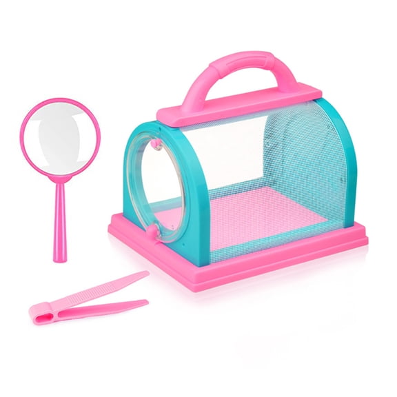Primegos 1 Set Critter Viewer Box with Tweezers Magnifying Glass Portable Handle Mesh Kids Outdoor Nature Exploration Small Animal Catcher Observation Container Boys Girls Gift