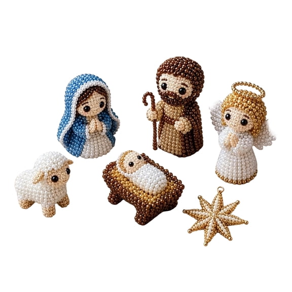 Primegos 1 Set DIY Nativity Scene Beading Kit, Birth of Jesus Art Craft Kit for Beginners Adults, Handmade 3D Beadwork Decor Set, Religious Gift for Christian