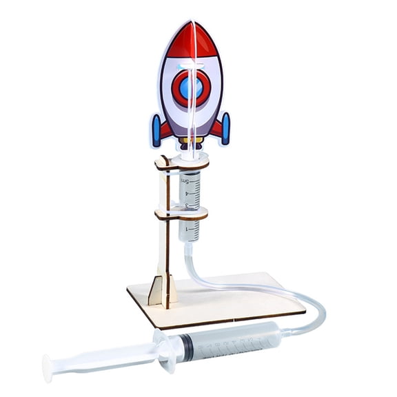 Primegos 1 Set DIY Rocket Launcher Model Kit Handmade Wooden Puzzle Air Powered Rocket Building Crafts Kids STEM Educational Science Experiment Toy