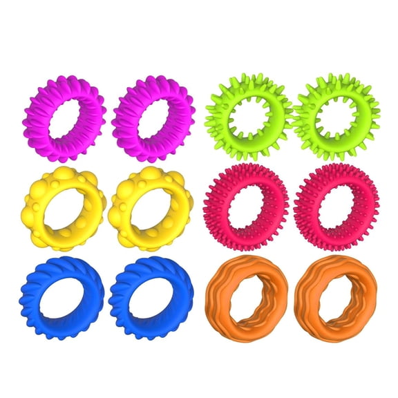 Primegos 12Pcs/Set Silicone Sensory Ring Toy Stress Relief Textured Circle Fidget Toy Portable Travel Kids Teens Adults Stretchy Calming Colorful Ring Toy