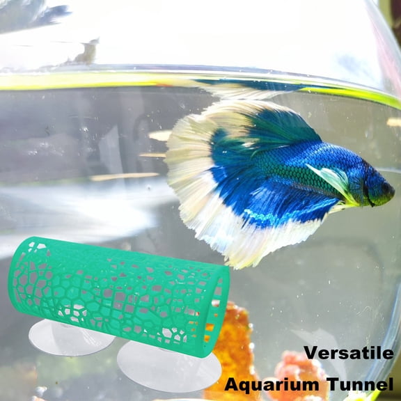 Primegos 2 Pcs Betta Fish Tunnel Toy Hollow Design, Fish Betta Observation Shelter Large Openings Suction Cup Fixing Fish House