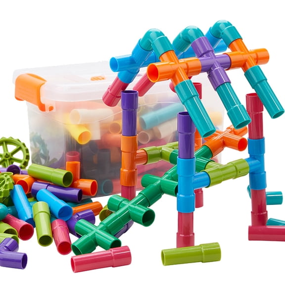 Primegos 80/100/200Pcs Kids Pipe Building Block Toy Fine Motor Skills Colorful Tube Block Construction Toy Toddlers Boys Girls Educational DIY Block Assembly Toy