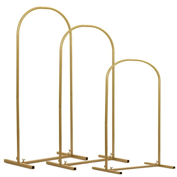 Primegos Arch Backdrop Stand,6 ft,5 ft,4 ft Set of 3 Golden Metal Arch Backdrop Stand,Flower Stand Arch Frame for Wedding Ceremony Baby Shower Birthday Party Balloon Arch Decoration