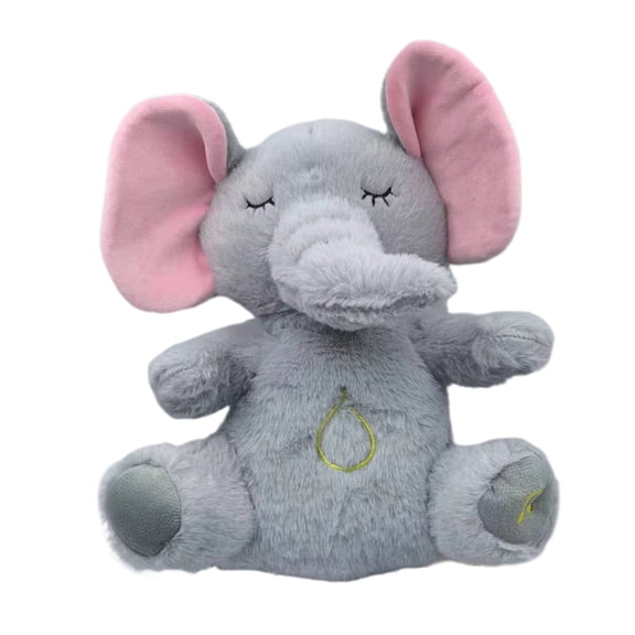 Primegos Baby Breathing Elephant Plush Toy with Soothing Music Light Washable Musical Animal Plushie Stuffed Comfort Doll Soother Newborn Infant Boys Girls Gift